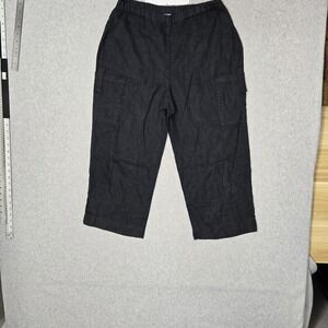 Valerie Stevens Women Pants M Black Linen Cargo Casual Coastal Beach 22" Inseam